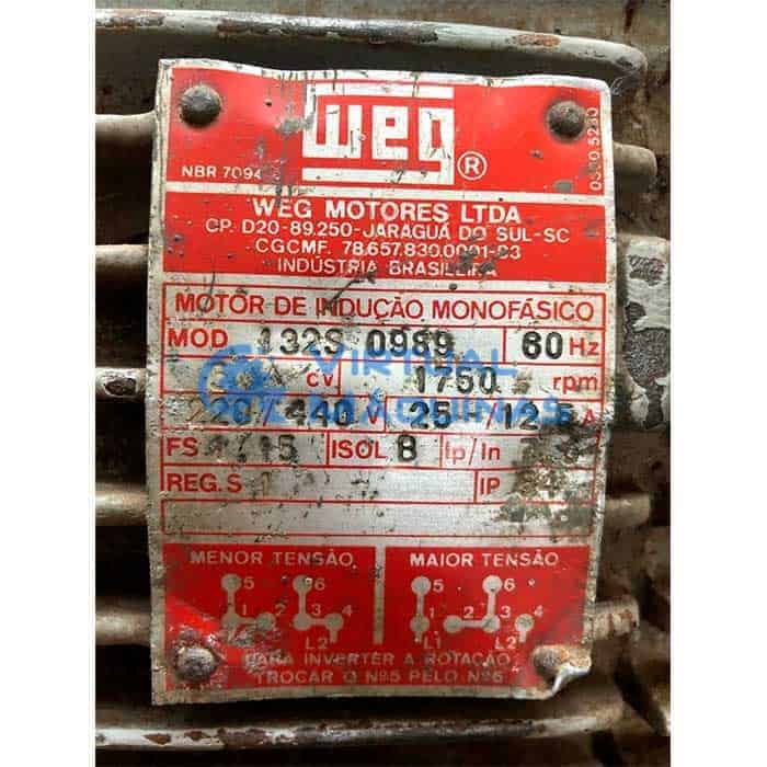 Motor Por Indução Marca Weg Monofásico E Capacidade De 5 Cv